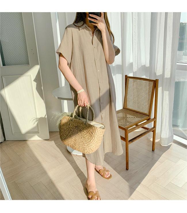 THOM WILLS シャツワンピース 夏 レディース 襟付き 半袖 春 ワンピース きれいめ 大きいサイズ ベルト 低身長 ポロシャツワンピース ロング 綿 無地 白 黒 シンプル カジュアル 大人 体型カバー 着痩せ 30代 40代 50代