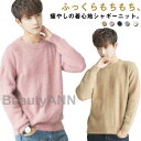 シャギーニット ニットセーター メンズ 裏起毛 厚手 長袖 トップス カジュアル クルーネック 保温 防寒 暖かい 冬 無地 全5色 プレゼント ギフト