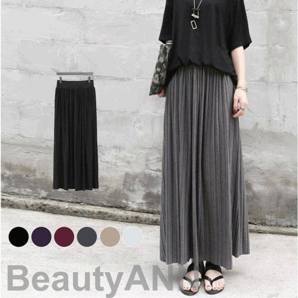 新生活 で!スカート ボトムス プリーツスカート ロングスカート 大人可愛い 美脚 スカート 無地 ウエストゴム 韓国ファッション 5色 プレゼント ギフト