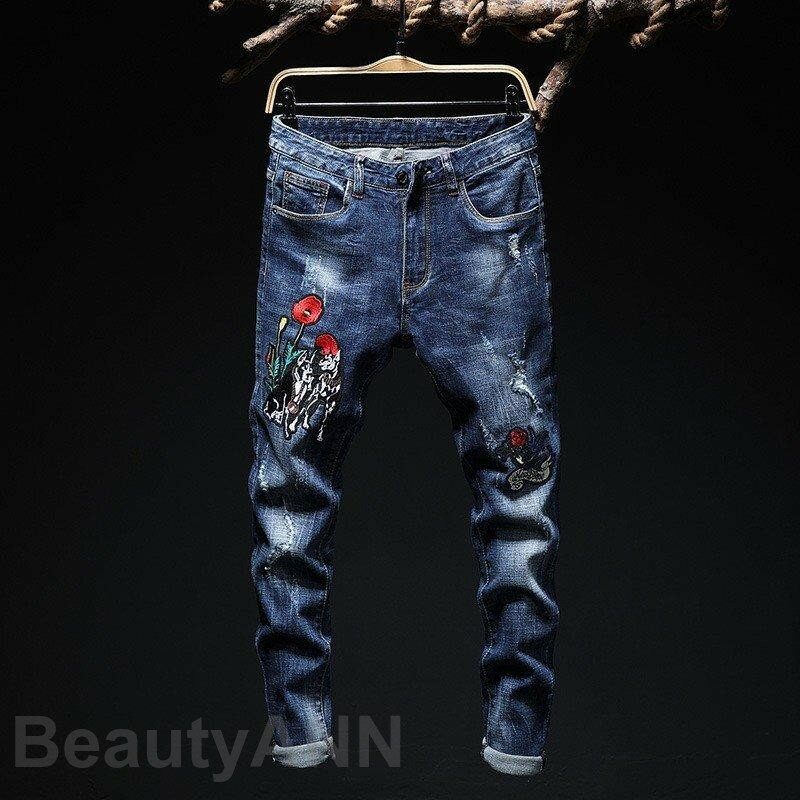【楽天スーパーSALE割引商品】ジーンズ メンズ デニムパンツ ボトムス 欧米風 刺繍 バラ柄 ストレッチパンツ ストレートジーンズ メンズファッション メンズファッション 彼氏 父 プレゼント 父の日 ギフト