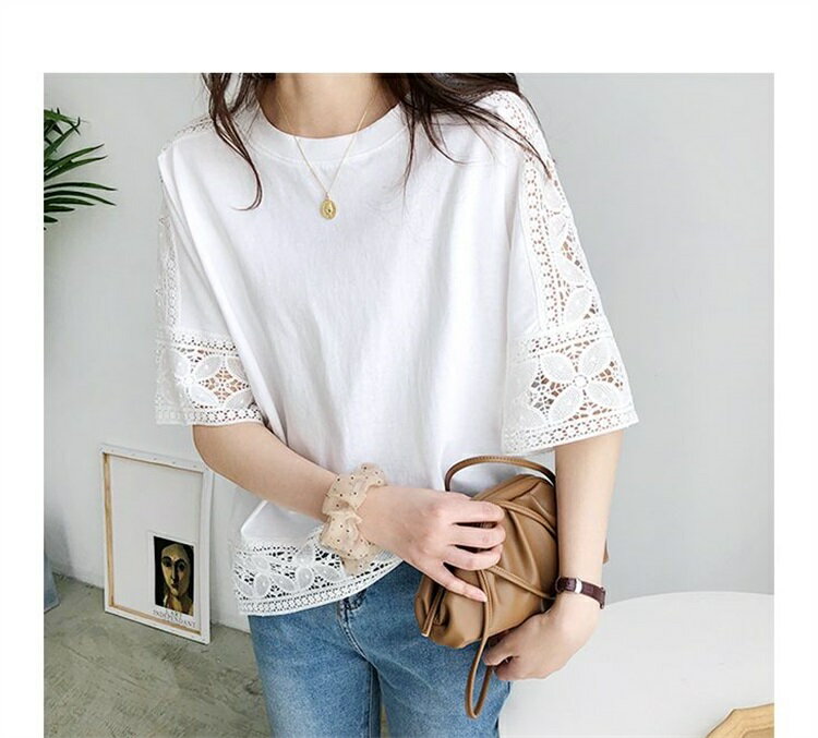 【楽天スーパーSALE割引商品】Tシャツ レディース 五分袖 白 黒 レースシャツ トップス カットソー 可愛い カジュアル ゆったり オフェス 通学 通勤 20代 30代 40代 母の日 プレゼント