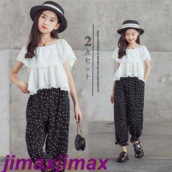 新品 子供服 セットアップ 水玉柄 女の子 2点セット キッズ 子供服 パンツ 韓国子供服 シャツ+ズボン 上下セット 半袖 Tシャツ シフォン ロングズボン パンツ こどもの日 春夏 通学着 通園着 おしゃれ 120cm 130cm