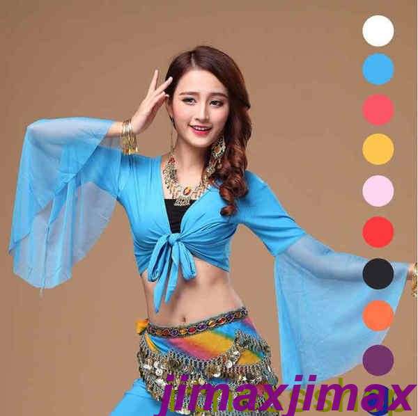 THOM WILLS 新品 ベリーダンス衣装 チョリ トップス ブラック レッド ローズ ブルー 水色 パープル イエロー ピンク ホワイト 伸縮可 練習服 ステージ衣装 レッスン着 10色選可 　セクシー 長袖