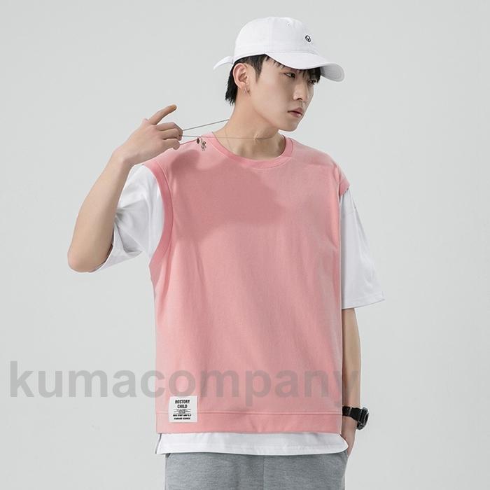 Tシャツ メンズ 半袖 ティーシャツ 重ね着風 アメカジ スポーツ 薄手 無地 夏 夏服 tシャツ ファッション カジュアル 父の日