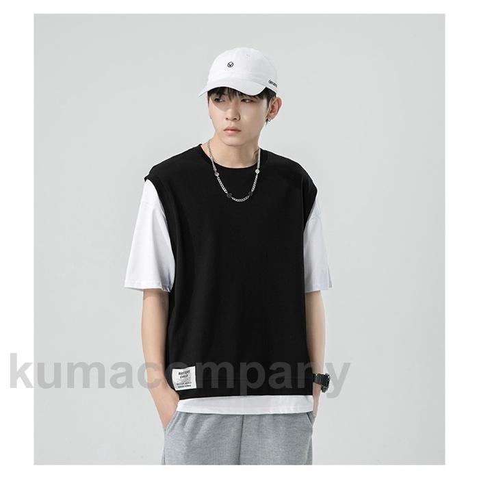 Tシャツ メンズ 半袖 ティーシャツ 重ね着風 アメカジ スポーツ 薄手 無地 夏 夏服 tシャツ ファッション カジュアル 父の日