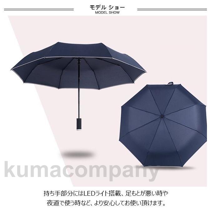 日傘 自動開閉 LED搭載 折りたたみ 三つ折 晴雨兼用 遮光 遮熱 撥水加工 男女兼用 レディース メンズ 紫外線対策 傘 春 夏 秋 2023春夏新作