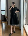 カシュクール ワンピース 長袖 ミモレ丈 膝下 黒 Aライン ウエストマーク 大きいサイズ 3L 4L 5L 6L 結婚式 お呼ばれ ドレス 卒業式 入学式 オ...