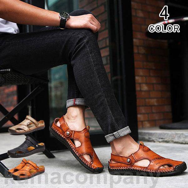 【楽天スーパーSALE割引商品】サンダル メンズ 本革 牛革 スリーパー ローマグラディエーター ビーチサンダル 春 夏 2way 滑り止め フラット スポーツ 軽い 履きやすい 歩きやすい