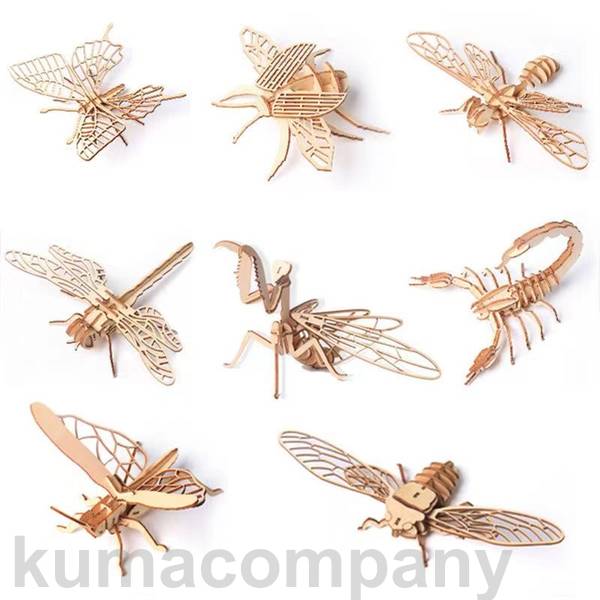 木製 パズル 立体 昆虫 工作キット 小学生 男の子 夏休み 3d 立体パズル 組み立てキット プレゼント (昆虫8種)