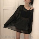 THOM WILLS トップス Tシャツ カットソー エレガント シースルー シアー レディース きれいめ カジュアル おしゃれ 長袖 大人 可愛い フェミニン ゆったり 体型カバー 日焼け防止 シンプル 透け感 ホワイト 白 ブラック 黒 春 秋 夏