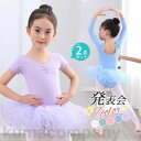 2点セット バレエレオタード キッズ 半袖 スカート付 子供用 女の子 体操 ダンス 練習服 レッスン着 幼稚園 小学生 軽量 フィットネス 発表会