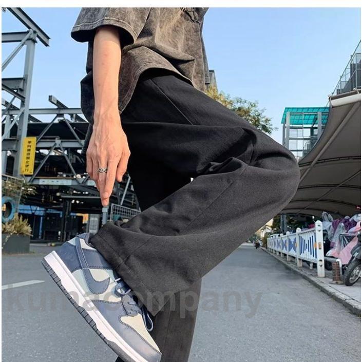 無地パンツ ロングパンツ メンズ ワイドパンツ 春 夏 秋 ボトムス ロング丈 カジュアル ゆったり おしゃれ 通学 着痩せ