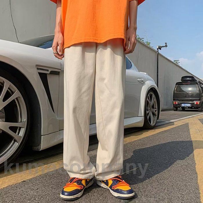 無地パンツ ロングパンツ メンズ ワイドパンツ 春 夏 秋 ボトムス ロング丈 カジュアル ゆったり おしゃれ 通学 着痩せ