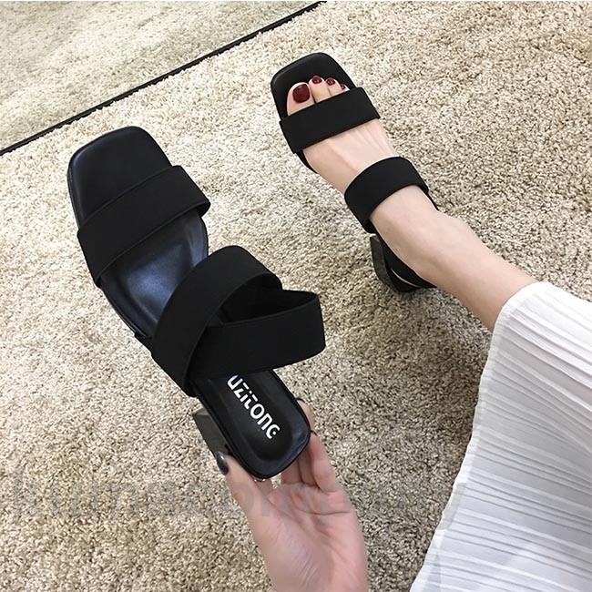 太ヒールサンダル レディース サンダル スクエアトゥ サマーサンダル 太ヒール 夏サンダル レトロ 婦人靴 シューズ 安定感 夏 靴 美脚 お洒落