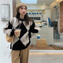 セーター レディース ふわもこニット チェック柄 ニットウェア カットソー ニット 長袖 シンプル ゆったり 暖かい 上品 秋服 冬服 保温防寒 バレンタイン 2023 プレゼント(4)