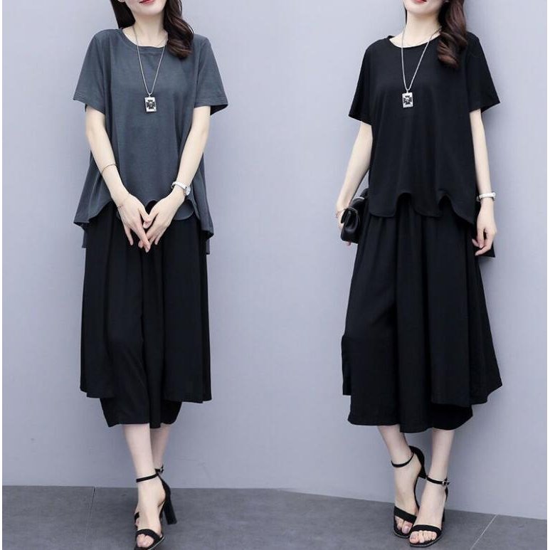 セットアップ レディース パンツセット 上下2点セット 半袖 Tシャツ ガウチョパンツ 夏 大きいサイズ ゆったり 体型カバー ワイドパンツ 着痩せ バレンタイン 2023 プレゼント