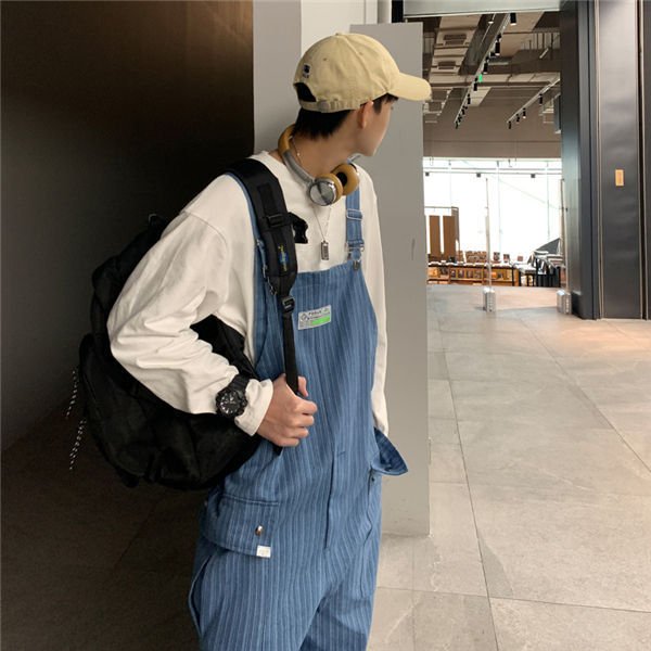 サロペット オーバーオール メンズ サロペットデニムパンツ 韓国風 ストライプ柄 ガウチョパンツ ワイドパンツ ジーパン ジーンズ 春夏秋 バレンタイン 2023