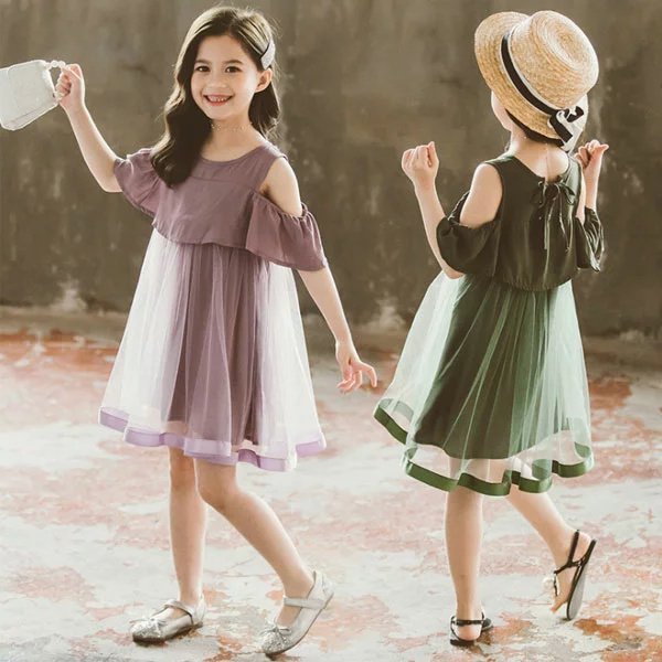 韓国子供服 ワンピース 夏ワンピ キッズ 女の子 メッシュドレス 膝上丈 オフショルダー 活発 可愛い デイリー 子供用 半袖ワンピ 夏着 新作 普段着 通園 通学 1 バレンタイン 2023 プレゼント