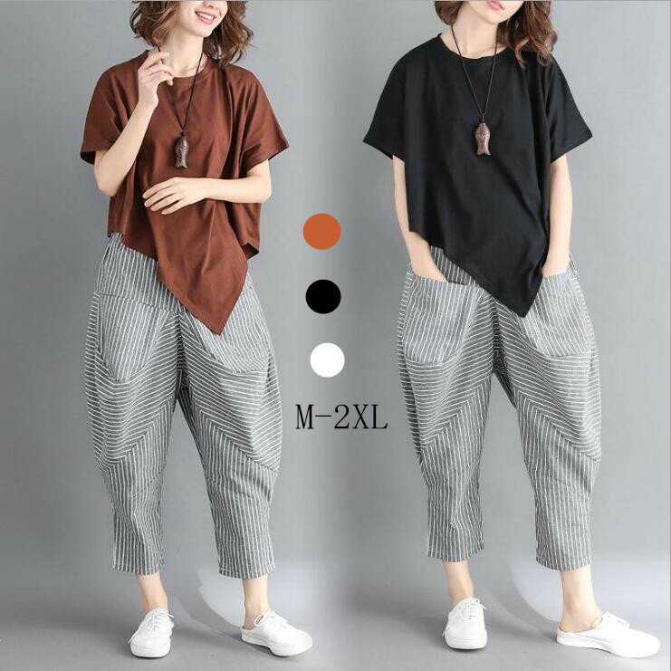 セットアップ レディース パンツセットアップ tシャツ ブラウス トップス ガウチョパンツ 九分丈 2点セ..