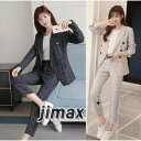 セットアップ レディース 秋 冬 パンツスーツ おしゃれ レディース 夏 秋 長袖 オフィス フォーマル リクルート チェック柄 ストレートパンツ 細身 着痩せ 卒業式 カジュアル お出かけ 披露宴 ホワイトデー