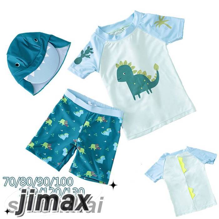 ベビー 水着 超可愛い 3点セット キャンプ付き 上下セット 可愛い柄 子供 水着 男の子 キッズ 水着 幼児 スイムウェア 速乾 kids 男児 水着 旅行 紫外線対策 プール 海 水遊び ブルー 70cm 80cm