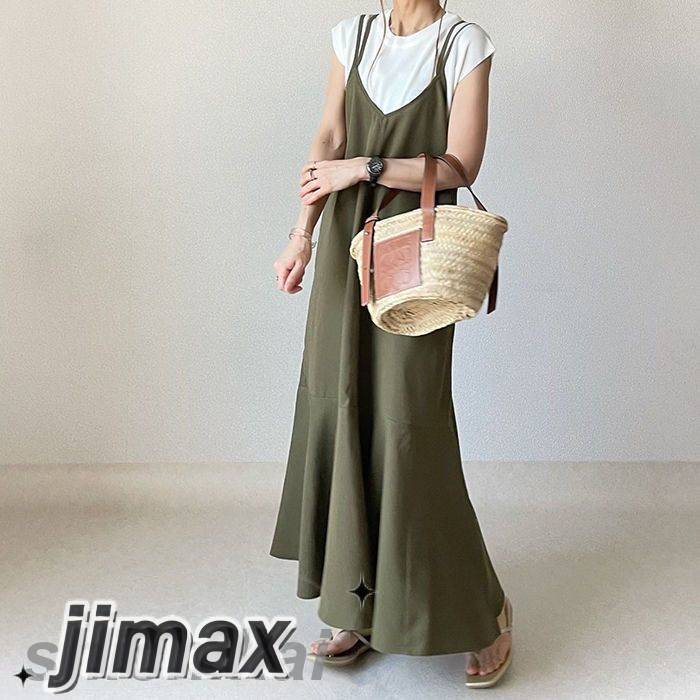 ジャンパースカート サロペット スカート レディース 夏 マーメイド キャミソールワンピース フレア ロングワンピース オールインワン ジャンスカ 無地 キャミワンピ ゆったり 着痩せ 体型カバー マタニティ 秋 夏 20代