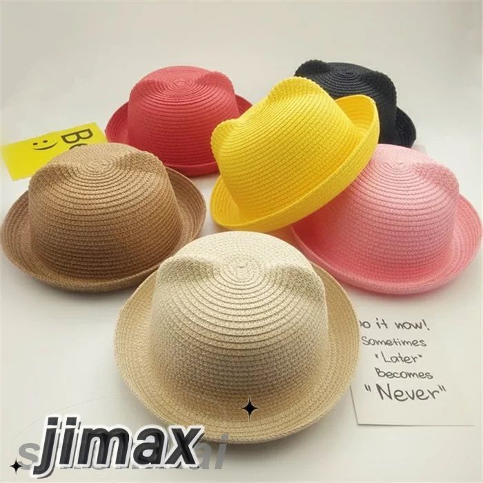麦わら帽子 キッズ 女の子 男の子 耳付き 猫耳 夏 可愛い かわいい 熱中症対策 子供 おしゃれ ストローハット ハット 日よけ ホワイトデー プレゼント