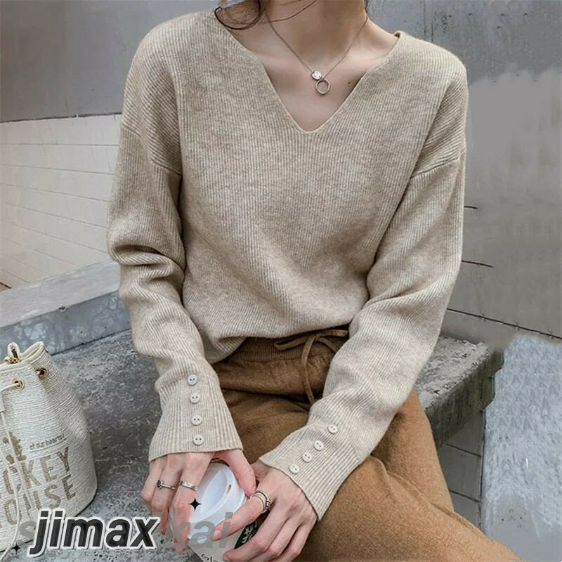 ニット ハイネック ゆったり レディース スリット 長袖 秋冬 韓国 セーター 厚手 ボリューム袖 トップ..