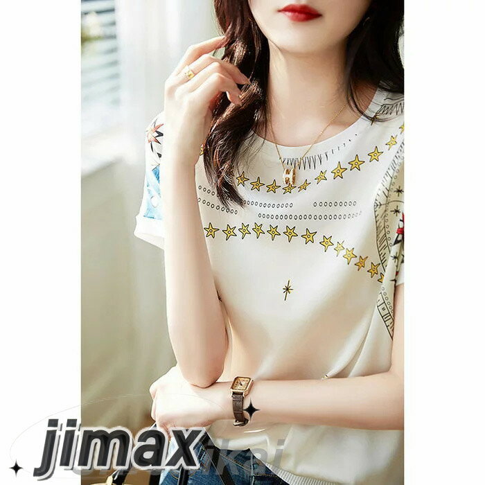 Tシャツ レディース 40代 春夏新作 オシャレブラウス 白レションTシャツ 半袖トップス プリントTシャツ 大人 通勤 ゆったりTシャツ カットソー 30代 50代