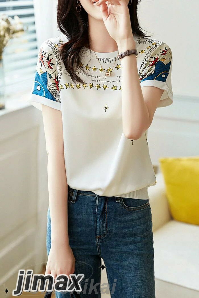 Tシャツ レディース 40代 春夏新作 オシャレブラウス 白レションTシャツ 半袖トップス プリントTシャツ 大人 通勤 ゆったりTシャツ カットソー 30代 50代