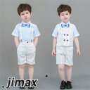 フォーマル 男の子 半袖 スーツ 4点セット パンツ 子供スーツ おしゃれ 夏 セットアップ ベビーフォーマル 入園式 卒業式 ベビー服 上下セット ベスト+ワイシャツ+パンツ+蝶ネクタイ 結婚式 発表会 入学式 春夏