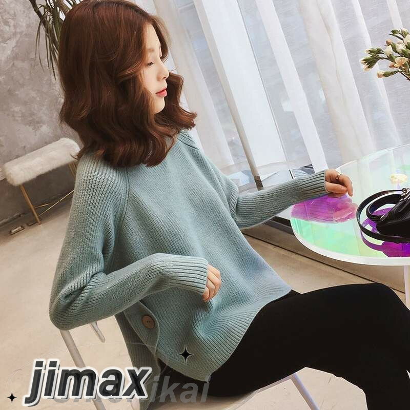 ニットセーター レディース 40代 秋冬 セーター 丸首 トップス 長袖 ニットソー 無地 スリットセーター 韓国風 ミドル丈 ニット ゆったり セーター30代/50代 4色