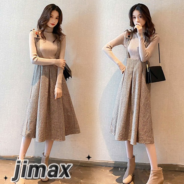 セットアップ レディース 40代 秋冬 長袖セーター+サロベットスカート ニットセットアップ オシャレ韓国風 着痩せ 上品 入学式 卒業式 結婚式 ホワイトデー