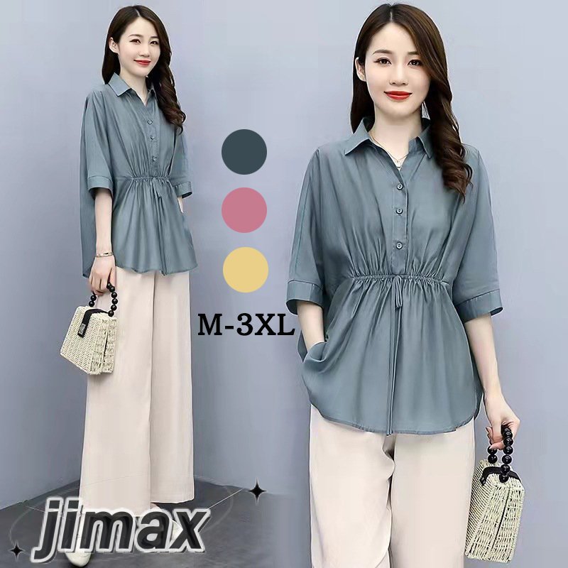 セットアップ レディース カジュアル 夏 春 半袖 ブラウス ガウチョパンツ 上下セット 体型カバー ゆったり カジュアル 着痩せ 通勤 OL お出かけ 30代 40代 50代 ホワイトデー