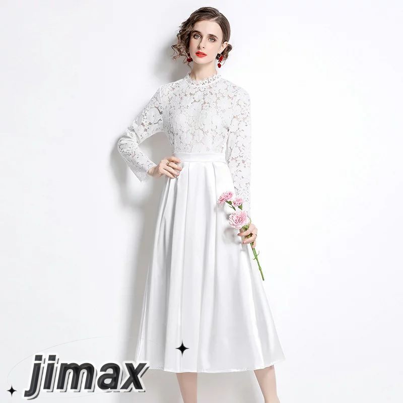 パーティードレス Party dress 結婚式 パーティードレス ミモレ丈 総レース 袖あり 長袖 結婚式 ワンピース バイカラー パーティードレス 大きいサイズXXL 入園式 二次会 謝恩会 同窓会 服装 発表会 大人