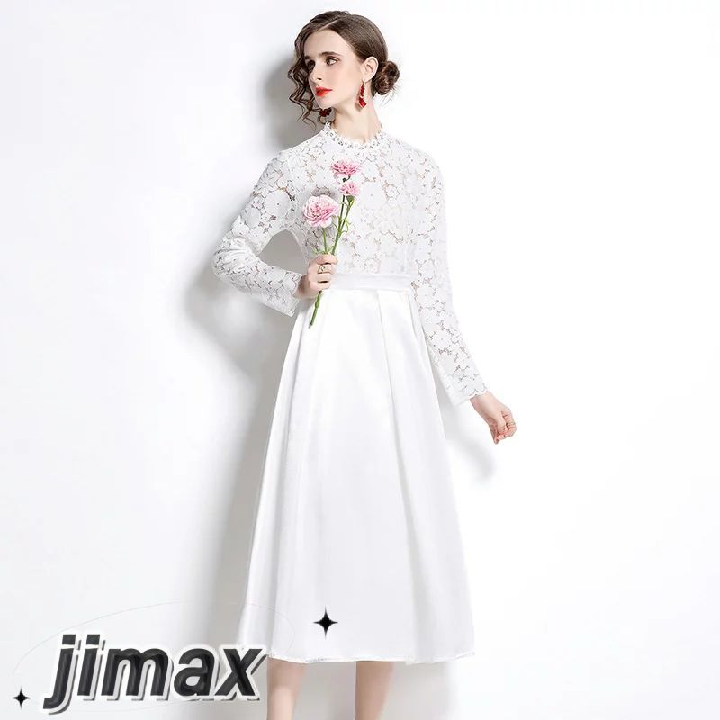 パーティードレス Party dress 結婚式 パーティードレス ミモレ丈 総レース 袖あり 長袖 結婚式 ワンピース バイカラー パーティードレス 大きいサイズXXL 入園式 二次会 謝恩会 同窓会 服装 発表会 大人