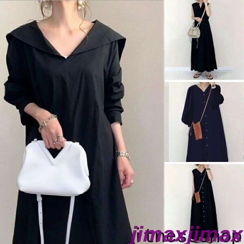 新品 短納期 マキシワンピース ノースリーブ 秋服 ワンピース レディース aライン 秋冬 秋 冬 黒 vネック ロング きれいめ カジュアル 黒ワンピース コーデ フォーマル 夏 40代 アウター 黒ワンピ 体型カバー ゆったり 通勤 OL 着痩せ 丈 くるぶし 大きいサイズのサムネイル