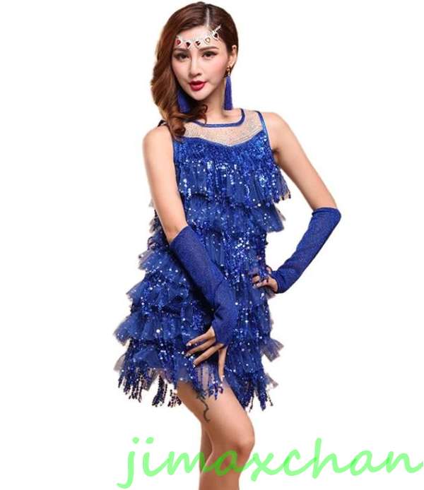 10/5迄MAX1000円OFF！ サマー　/ ワンピース 社交ダンス ラテンドレス キラキラ ラインストーン フリンジ タッセル 高級感 お洒落 豪華 キャバクラスパンコール フリンジ ラテン