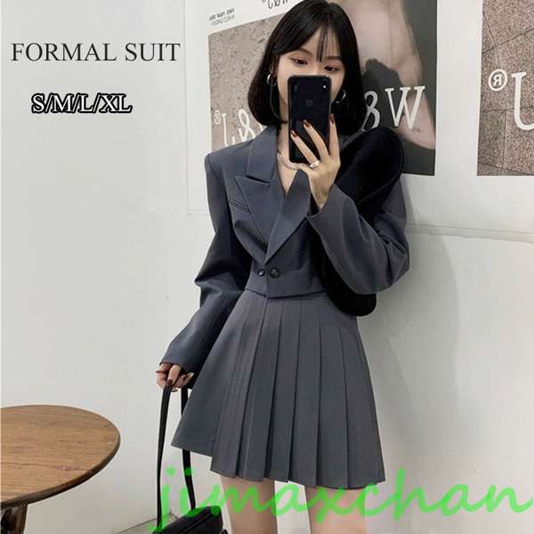 気楽暮らし　韓国 制服 レディースファッション 2色 セットアップ ジャケット ミニスカート スーツ 上下セット ツーピース 大人可愛い おしゃれ