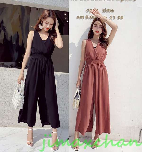 新品　サロペットパンツ レディース 体型カバー オールインワン スタイルアップ vネック サロペットパンツ カジュアル 涼しい 3色 韓国ファ