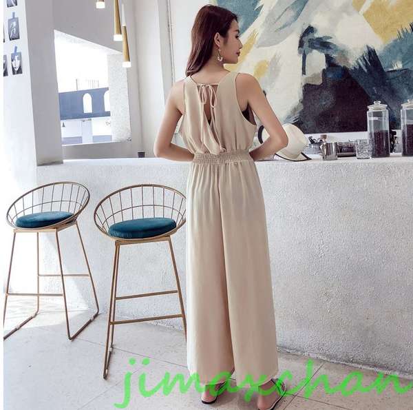 新品　サロペットパンツ レディース 体型カバー オールインワン スタイルアップ vネック サロペットパンツ カジュアル 涼しい 3色 韓国ファ