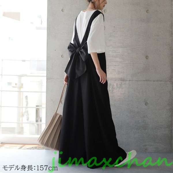 新品　サロペット オーバーオール 着痩せ リボン レディース オールインワン 夏 40代 30代 バックリボン サロペットパンツ vネック 体型カバー 低身長