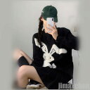 セーター ニット パーカー うさぎ 韓国風 レディース オーバーサイズ 可愛い ゆったり ふんわり おしゃれ ファッションコーデ 秋 冬