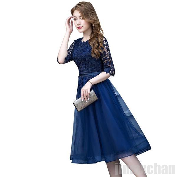 パーティードレス 結婚式 お呼ばれ ドレス ミモレ丈 二次会 ワンピース レース 同窓会 着痩せ 20代 30代 成人式 演奏会 卒業式 40代