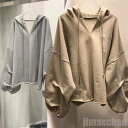 パーカー トップス キャップ かっこいい だるい風 パフスリーブ 長袖 秋コーデ レディース 5color ホワイト カーキ ピンク グレー ブラック オーバーサイズ ふわふわ