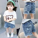 気楽 半ズボン ハーフパンツ ショート デニム クラッシュ ダメージ 韓国系子供服 キッズ 女の子 2022 春 夏 ブリーチ カットオフ 風合い綺麗
