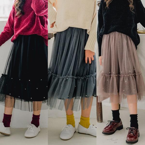 スーパーSALE10%off 気楽 韓国子供服 ロングスカート 春秋冬 子供チュールスカート ハイウエスト ボト..