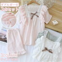 気楽 パジャマ レディース 綿 2点セット 半袖 ショートパンツ ハーフパンツ ルームウェア セットアップ ダブルガーゼ uネック 2重ガーゼ ナイトウェア フレア シンプル 部屋