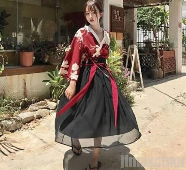 気楽 花柄　ハイビスカス　袴上下セット　和装　卒業式 入学式 成人式 着物 振袖 浴衣 行灯袴 プレゼント 妖精 天使 コスプレ 衣装 セパレート お洒落
