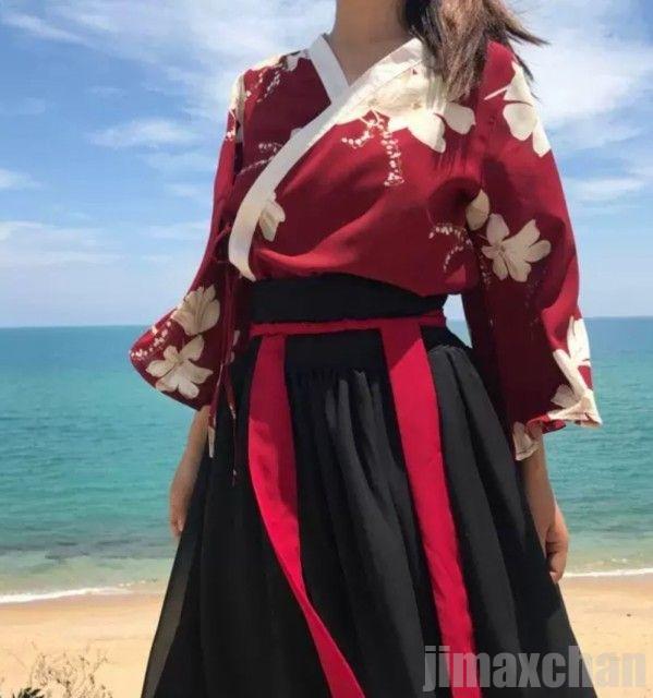 気楽 花柄　ハイビスカス　袴上下セット　和装　卒業式 入学式 成人式 着物 振袖 浴衣 行灯袴 プレゼント 妖精 天使 コスプレ 衣装 セパレート お洒落